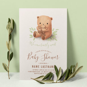 Nalle Vi kan bota Neutralten Baby Shower Inbjudningar