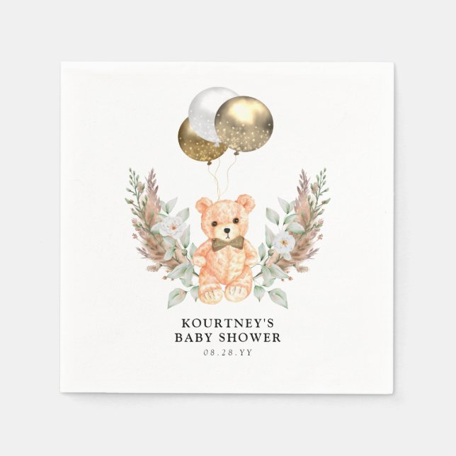 Nalle vi kan vänta på Neutralt Baby Shower Pappersservett (Framsidan)
