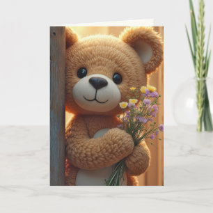 Nalle vid födelsedagen med WildblomBouquet Kort
