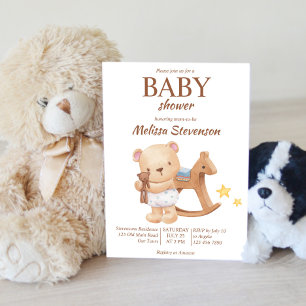 Nalle vintage leksak boho babydusch inbjudningar