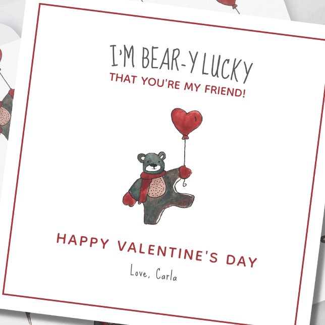 Nalle Watercolor Friend Valentine Day Julkort (Skapare uppladdad)