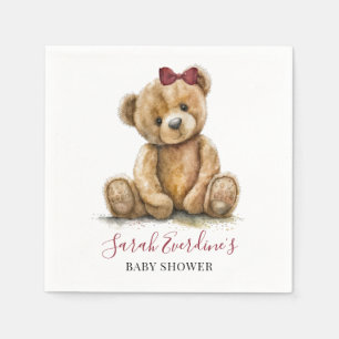 Nalle Watercolor Girl Baby Shower Pappersservett