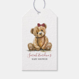 Nalle Watercolor Girl Baby Shower Presentetikett