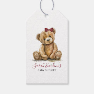 Nalle Watercolor Girl Baby Shower Presentetikett