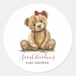 Nalle Watercolor Girl Baby Shower Runt Klistermärke