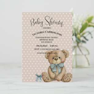 Nalle Watercolor Polkadots Baby Shower Inbjudningar