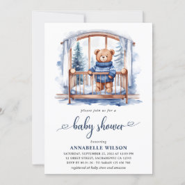 Nalle Winter Boy Baby Shower Inbjudningar