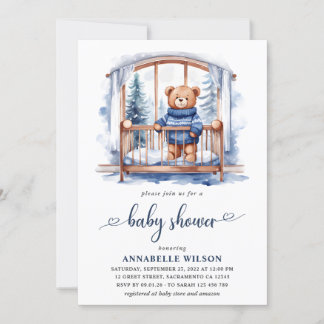 Nalle Winter Boy Baby Shower Inbjudningar