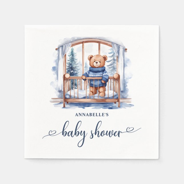 Nalle Winter Boy Baby Shower Pappersservett (Framsidan)