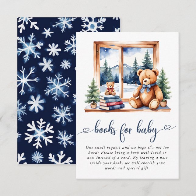 Nalle Winter Boy Shower Bokar för Baby Tilläggskort (Fram/baksida)