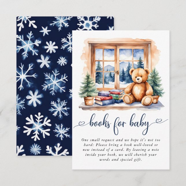 Nalle Winter Boy Shower Bokar för Baby Tilläggskort (Fram/baksida)
