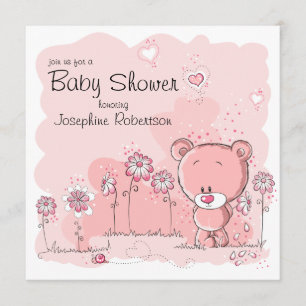 Nallebaby showerinbjudan - rosa inbjudningar