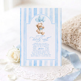 Nallebams Eleganta Pastellblå Ränder Baby Shower Inbjudningar