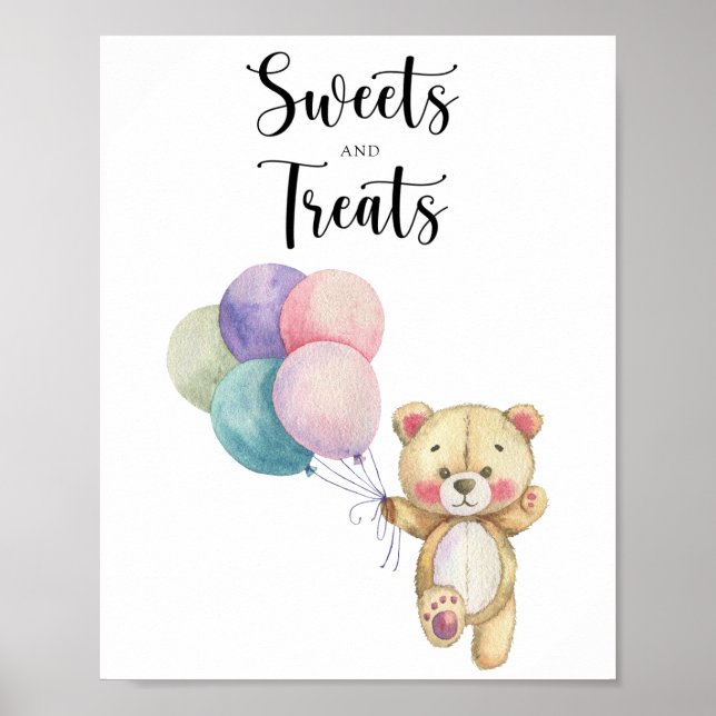Nallebjörn - godis och godsaker baby shower poster (Framsidan)