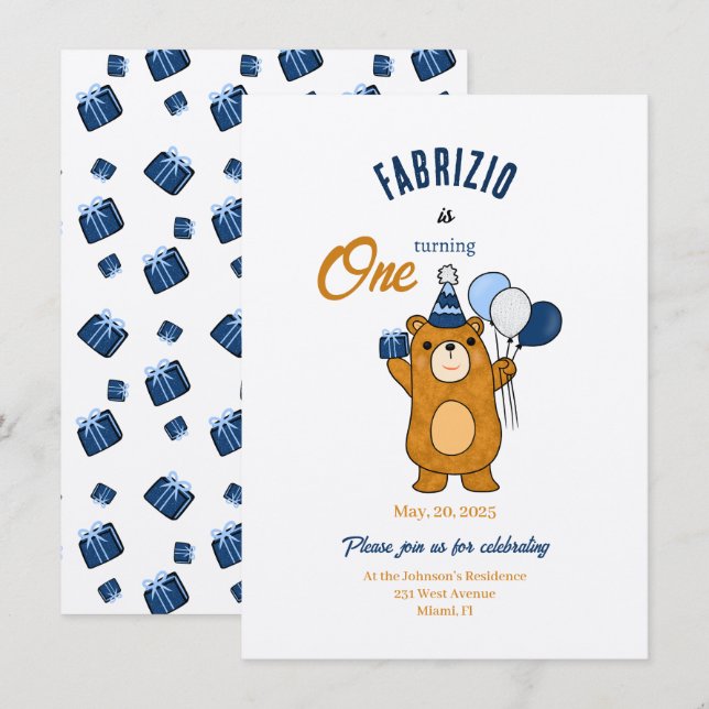 Nallebjörn Inbjudningar (Fram/baksida)