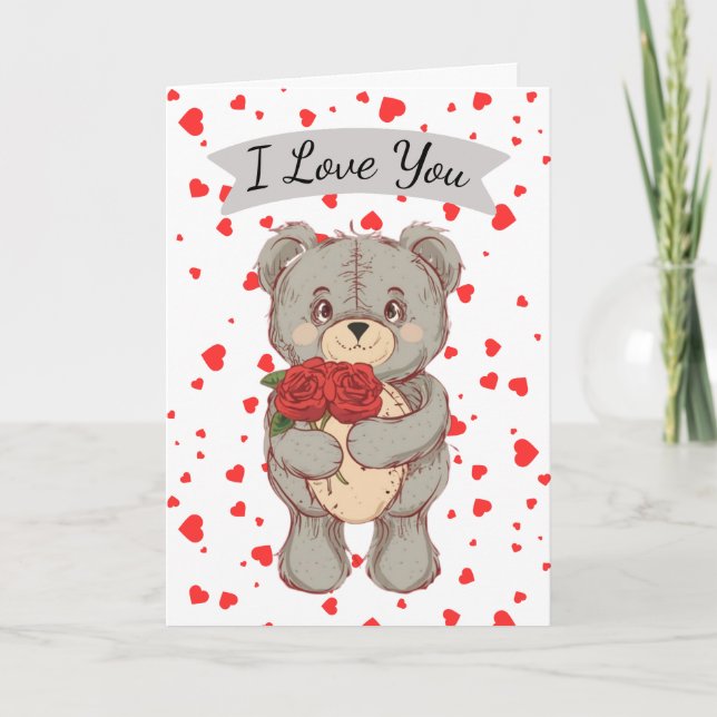 Nallebjörn jag älskar dig Alla hjärtans dag kort (Framsida)