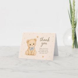 Nallebjörn med blå rosett Baby Shower Tacksamhetsk Tack Kort
