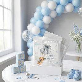 Nalleblå ballonger moln blå rosett pojkbarn