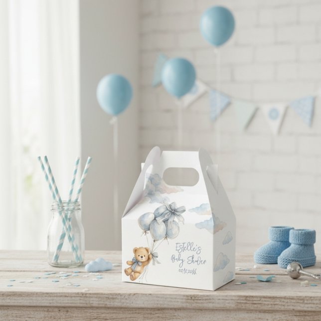 Nalleblå band Ballonger Moln Pojkbebis Presentaskar (Skapare uppladdad)