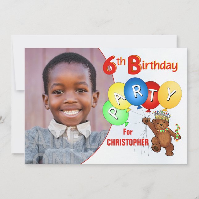 Nallen 6e Födelsedagsfest Royal Inbjudningar (Framsida)