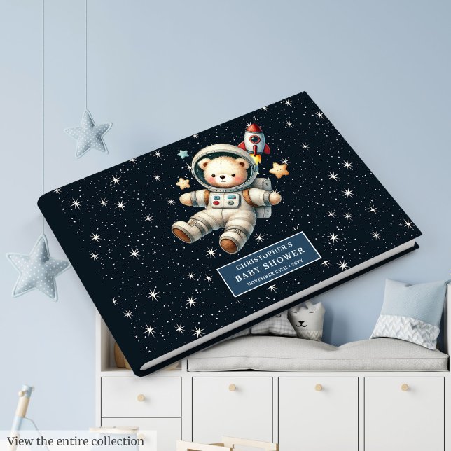 Nallen Astronaut Boy Shower för eget namn Gästböcker (Custom Name Teddy Bear Astronaut Boy Baby Shower Guest Book)