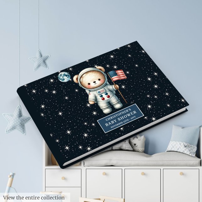Nallen Astronaut Boys för babyskor Guest Bok (Baby Shower Guest Book Teddy Bear Astronaut Boys)