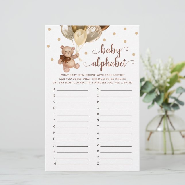 Nallen baby Alphabet ABC-spel för babykläder (Stående Fram)