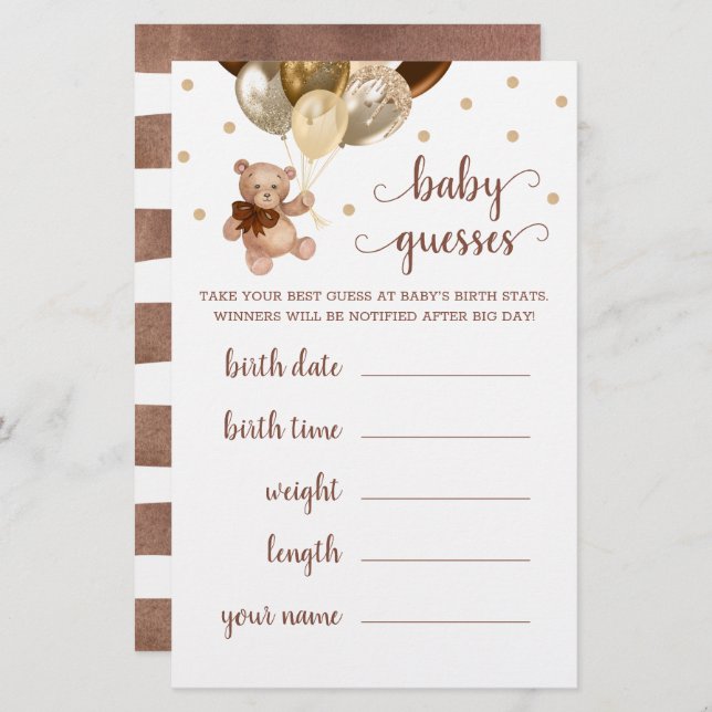 Nallen Baby Guesses Game Baby Shower (Fram/baksida)