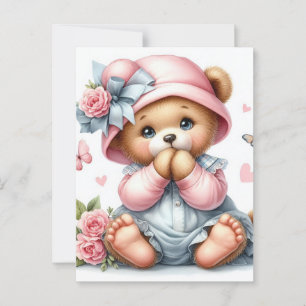 Nallen baby med rosa hatt och båge vykort