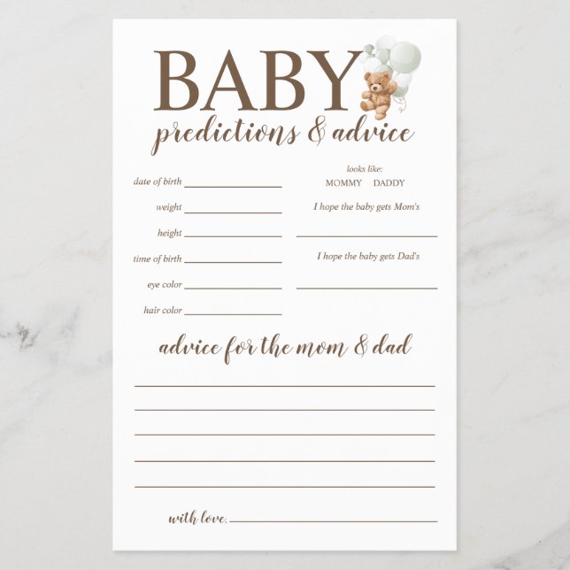 Nallen baby Predictions and Advice Sage Flygblad (Framsidan)