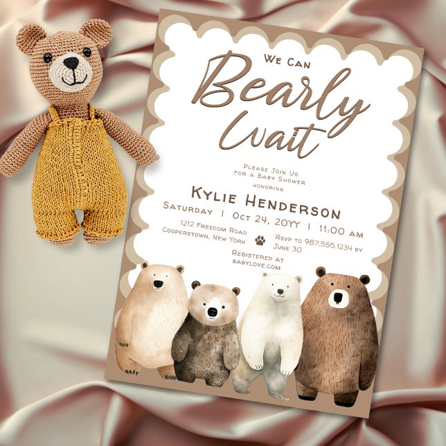 Nallen Baby Shower för neutralt Barly Wait  Inbjudningar (Neutral Bearly Wait Teddy Bear Baby Shower Invitation)