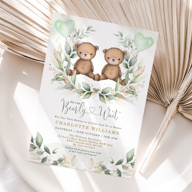 Nallen Baby Shower för Twillingar kan blockeras Inbjudningar (Skapare uppladdad)