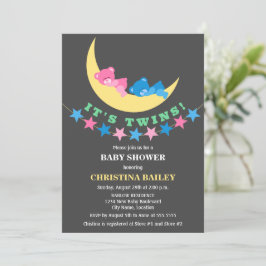 Nallen Baby Shower för Twin Girl och Boy Inbjudningar