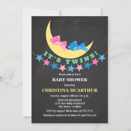 Nallen Baby Shower för Twin Girl och Boy Inbjudningar