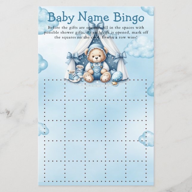 Nallen Baby Shower Game i Tält Bingo (Framsida)