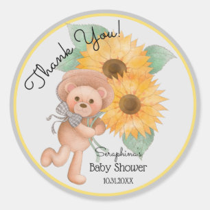 Nallen Baby Shower Tack för sommarBlommigt Runt Klistermärke