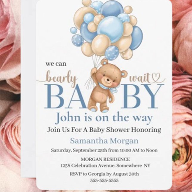 Nallen Balloon Boy Theme för babyskor Inbjudningar ( We are throwing a Teddy Bear Baby Shower for our little bundle of joy)