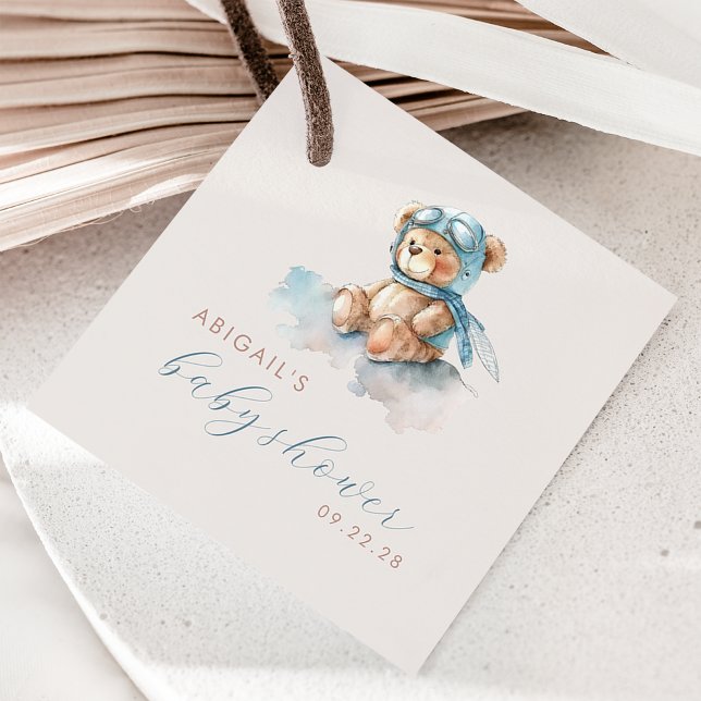 Nallen Blue Boy Baby Shower för cute-vattenfärgen Gåvor Etiketter (Skapare uppladdad)