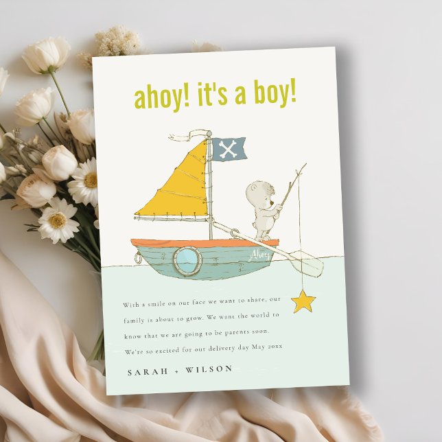 Nallen Cute Ahoy Sailboat Baby-meddelande Tack Kort (Skapare uppladdad)