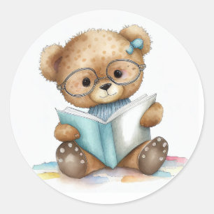 Nallen Cute Librarian Bibliotek Bokar Runt Klistermärke