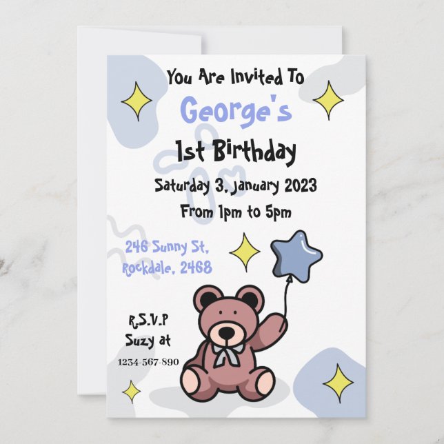 Nallen för födelsedagspojke inbjudningar (Framsida)