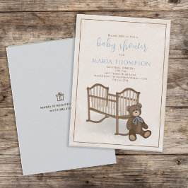 Nallen  Gift Registry för Boy Baby blue Vintage Inbjudningar