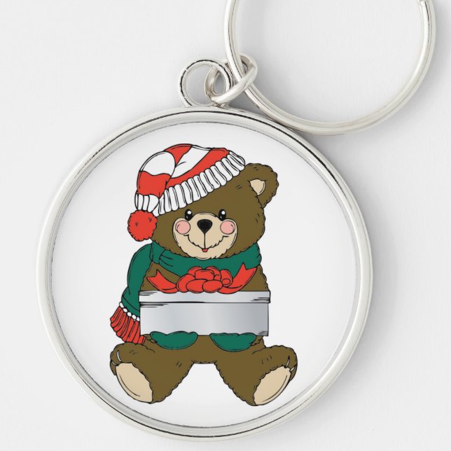 nallen "GOD JUL" Rund Silverfärgad Nyckelring (Framsidan)
