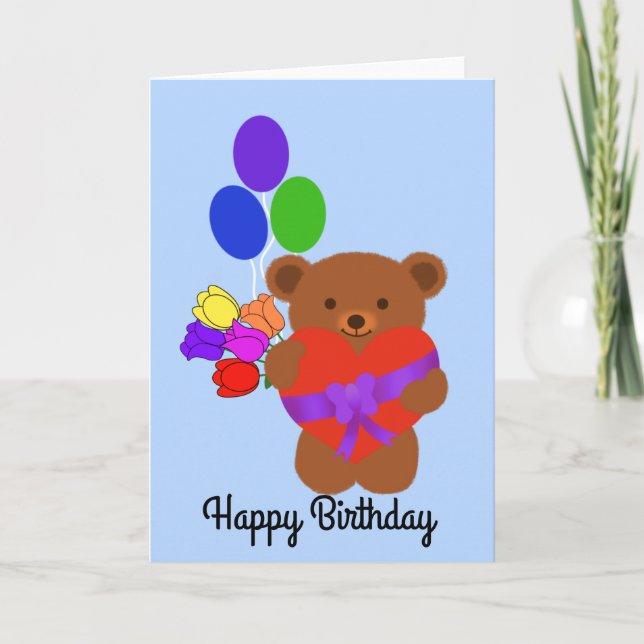 Nallen Grattis på födelsedagen Cute #4 Tack Kort (Framsida)