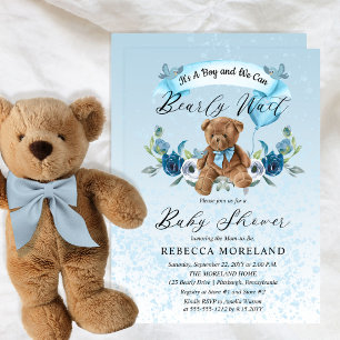 Nallen kan bota vänta på Blue Boy Baby Shower Inbjudningar