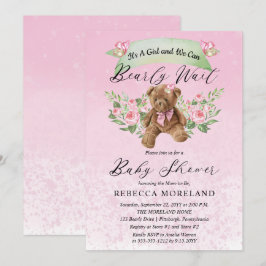 Nallen kan bota vänta Rosa Baby Shower I Inbjudningar