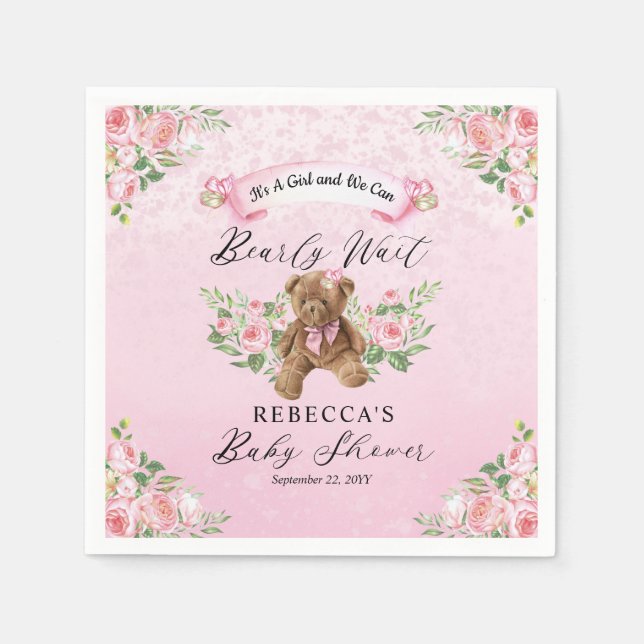 Nallen kan bota vänta Rosa Baby Shower Pappersservett (Framsidan)