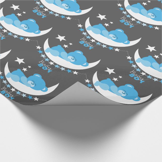 Nallen kring Pojke vid Måne Mönster Presentpapper (Hörn)