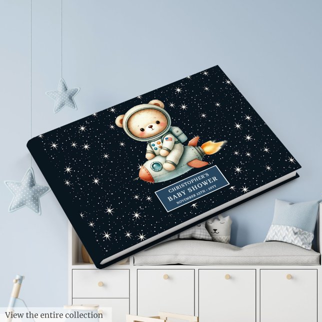 Nallen Rymdtema Pojke Guest Bok (Space Theme Baby Boy Guest Book Teddy Bear)
