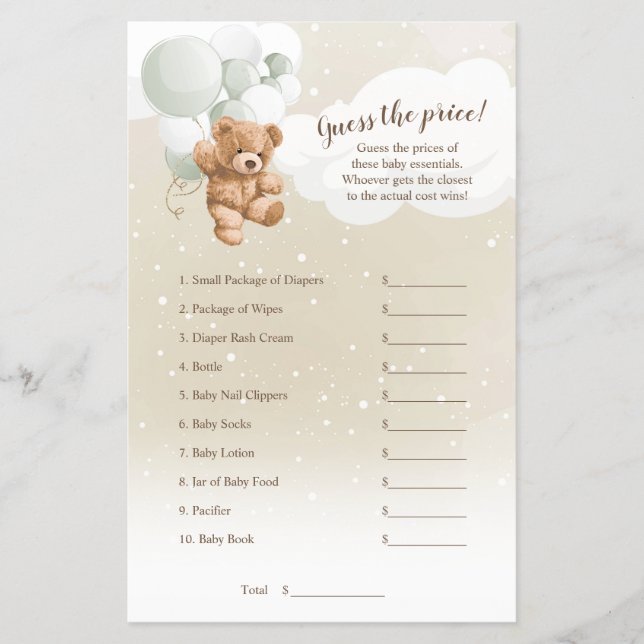 Nallen Sage Balloations gissar det Prisa spelet Flygblad (Framsidan)